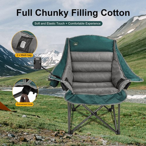Northroad Oversized XL Padded Camping Chair w/Cell Phone Holder, Large Camp Lounge Chair, Foldable Lawn Chair w/Cup Holder,Carry Bag for Outdoor Hiking, Beach, Picnics, Heavy-Duty 400-lbs Capacity