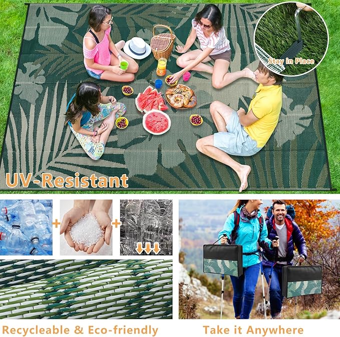 Homcomoda Outdoor Rugs 6’x9’ Waterproof Reversible Patio Rugs Outdoor Clearance Lightweight Outdoor Rugs Portable RV Camping Mats for Tents Deck Porch BBQ Beach Backyard