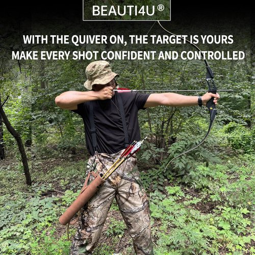 BEAUTI4U Leather Arrow Quivers - Quiver Arrow Holder - Traditional Bow Quiver - Leather Back Quiver with Reinforced Bottom Structure, Suitable for Beginners and Children (Natural Leather)