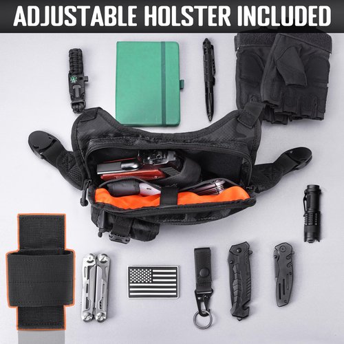 DEYACE Chest Bag for Men, Gun Vest Holster Fits Most Pistols, Adjustable EDC Tactical Chest Pack for Workouts Running Hiking