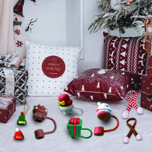 DLDXGXNR Christmas Stanley Cup Accessories Knit Charms 10mm Straw Cover Cap for Cup Charms for Stanley Tumblers Scarf Decorations 8Pcs Christmas Accessories