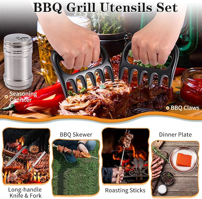 Camping Essentials Cookware Cooking Utensils Set - Portable Camp Kitchen Mess Kit Outdoor Accessories, Stainless Steel & Silicone, Camping Gear Equipment for RV Picnic Grill