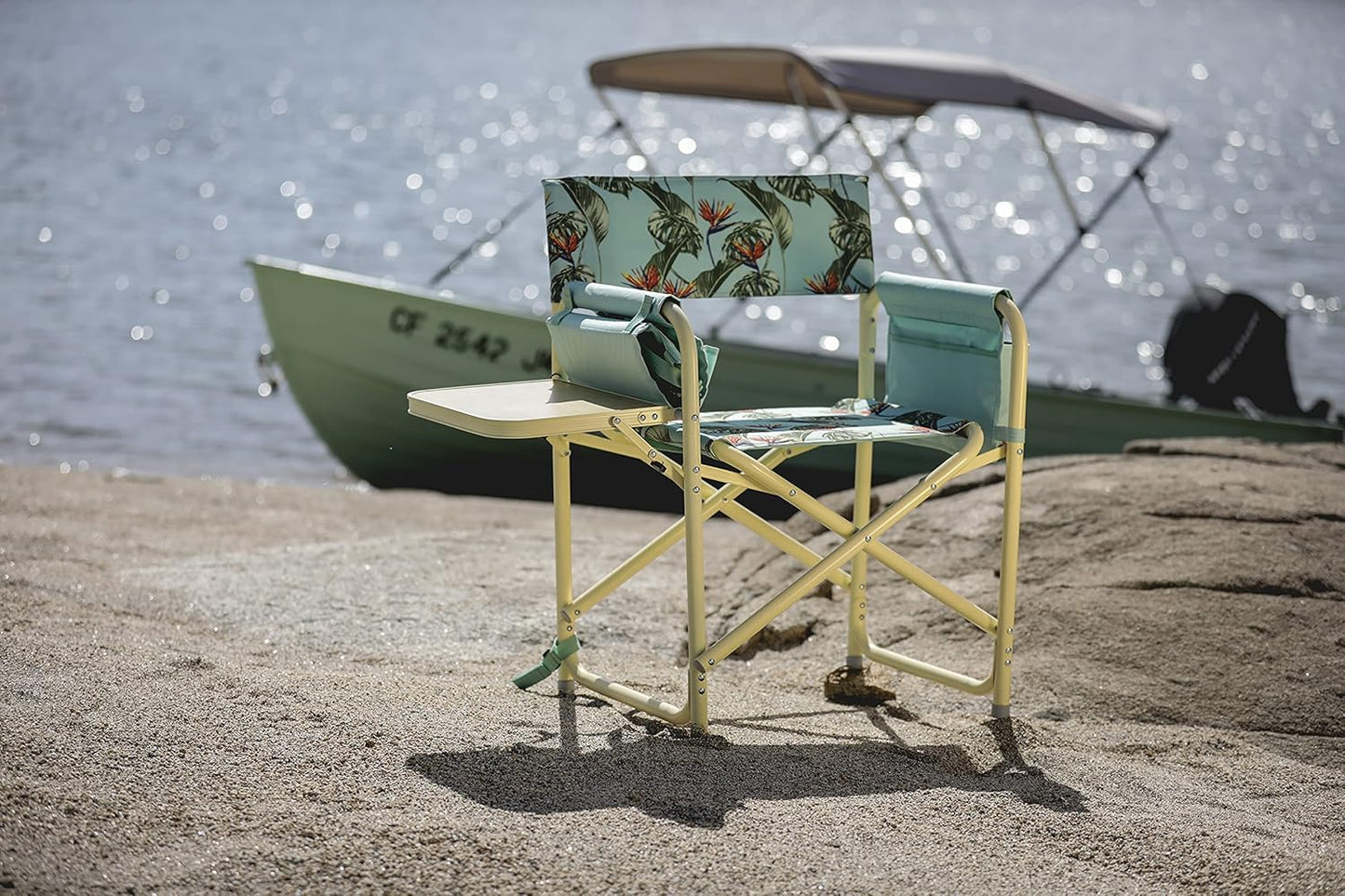 Picnic TIME Outdoor Directors Chair with Side Table, Beach Chair for Adults, Camping Chair with Table