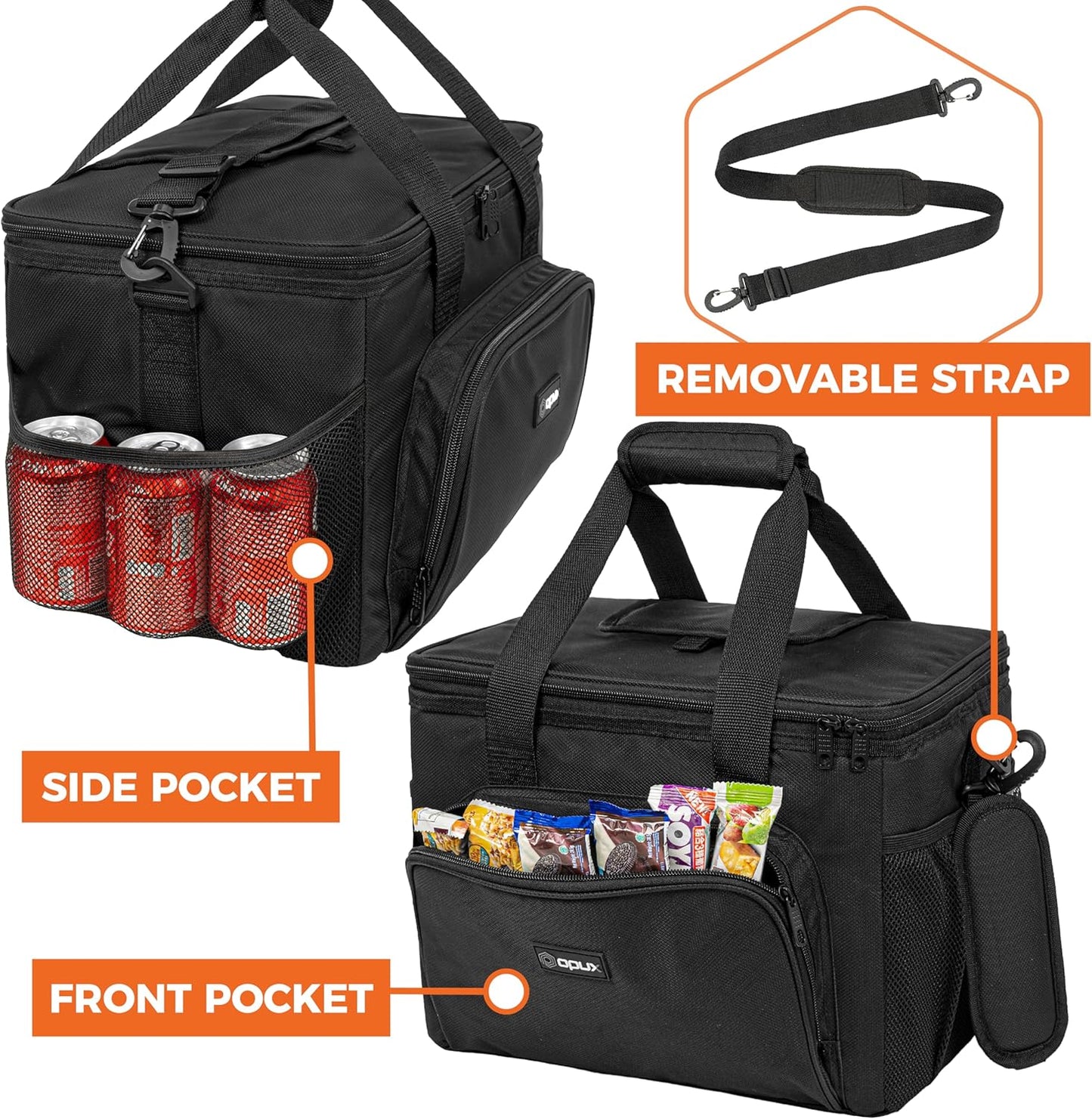 OPUX Soft Cooler Bag, Insulated Collapsible Lunch Cooler Bag for Men Work Camping Beach Travel, Portable Soft Sided Leakproof Waterproof Large Lunch Bag Box with Shoulder Strap 18 Cans, Heather Navy