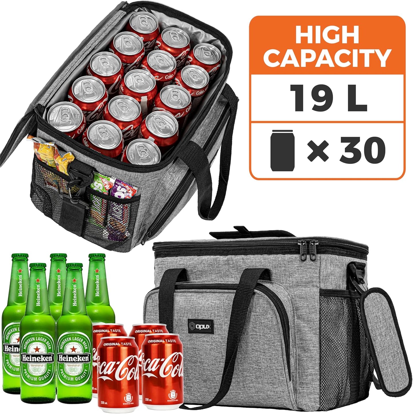 OPUX Soft Cooler Bag, Insulated Collapsible Lunch Cooler Bag for Men Work Camping Beach Travel, Portable Soft Sided Leakproof Waterproof Large Lunch Bag Box with Shoulder Strap 18 Cans, Heather Navy