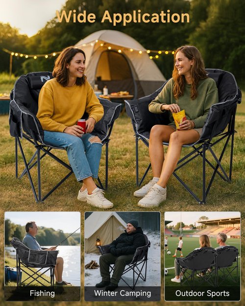 Slsy Heated Camping Chair Oversized, Outdoor Portable Heated Folding Chair, Heavy Duty 500 lbs Support, Padded Seat for Outdoor Sports, Camping, Patio, and Picnics