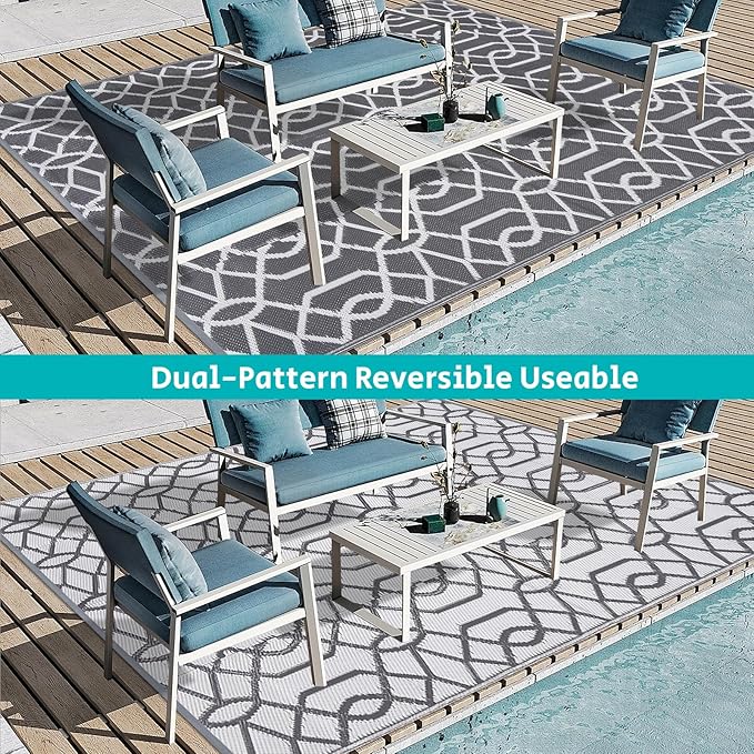 HEBE Outdoor Rug 8'x10' for Patios Waterproof Clearance Reversible Patio Mat Plastic Straw Rug RV Camping Mat Outside Area Rug Carpet for Camping RV,Porch,Deck,Balcony,Camper,Backyard