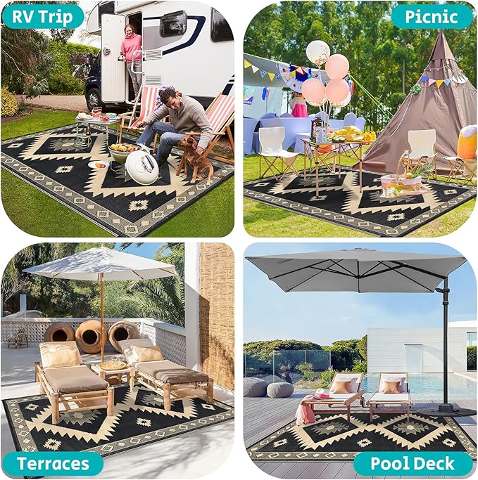 HEBE Outdoor Rug 6'x9' Waterproof for Patios Clearance, Reversible Plastic Straw Rug Camping Carpet, Indoor Outdoor Area Rugs Patio Mats for RV,Picnic,Backyard,Deck,Balcony,Porch