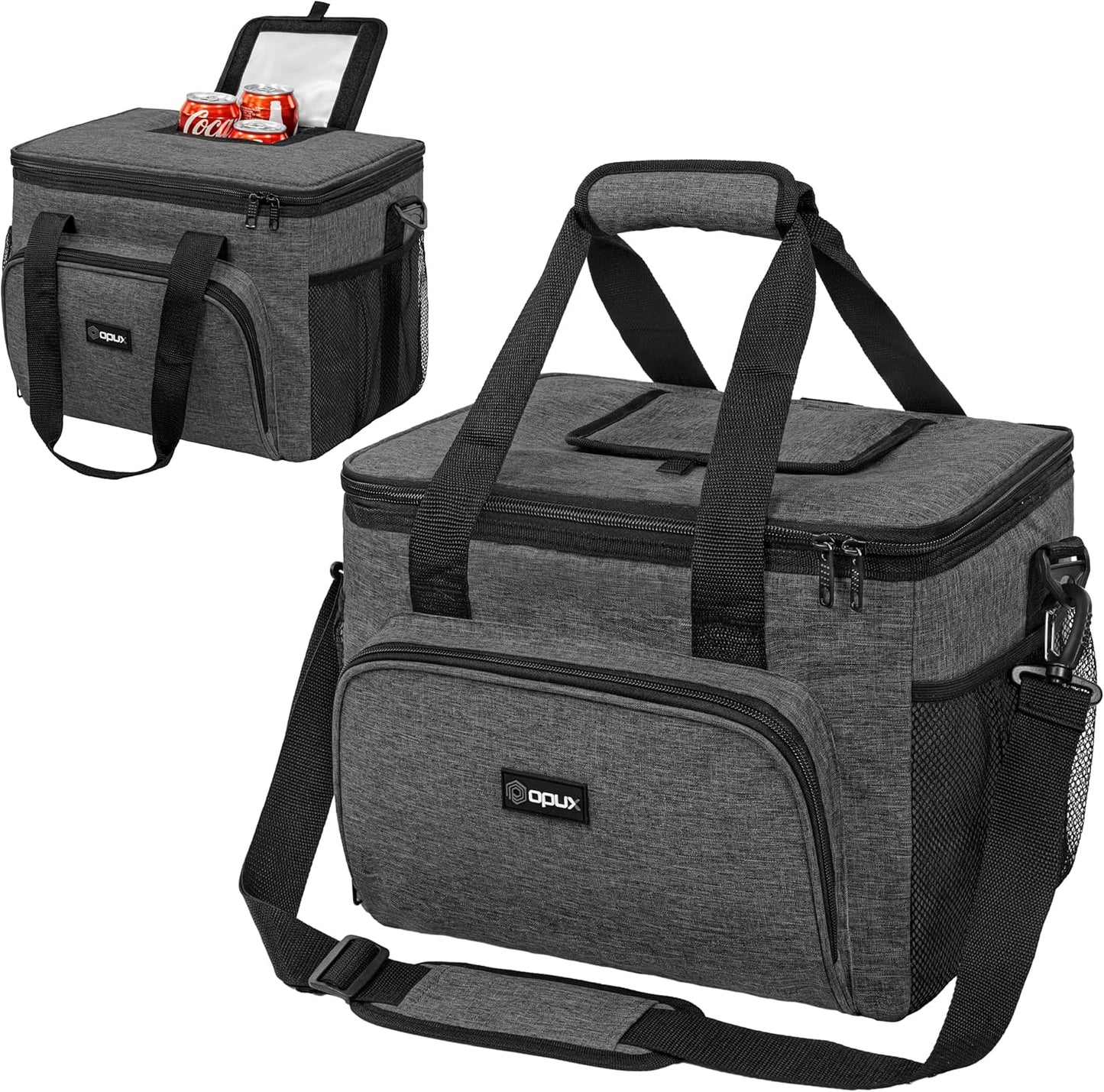 OPUX Soft Cooler Bag, Insulated Collapsible Lunch Cooler Bag for Men Work Camping Beach Travel, Portable Soft Sided Leakproof Waterproof Large Lunch Bag Box with Shoulder Strap 18 Cans, Heather Navy