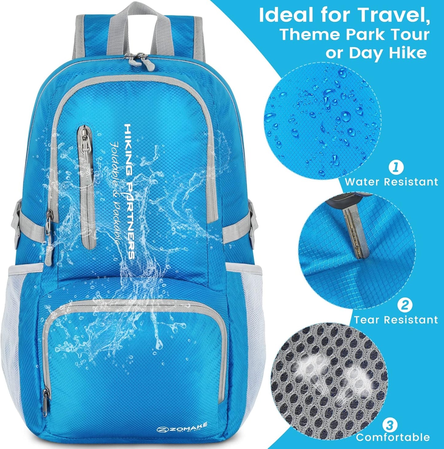 ZOMAKE Lightweight Packable Backpack - 35L Light Foldable Hiking Backpacks Water Resistant Collapsible Daypack for Travel(Dimgray)