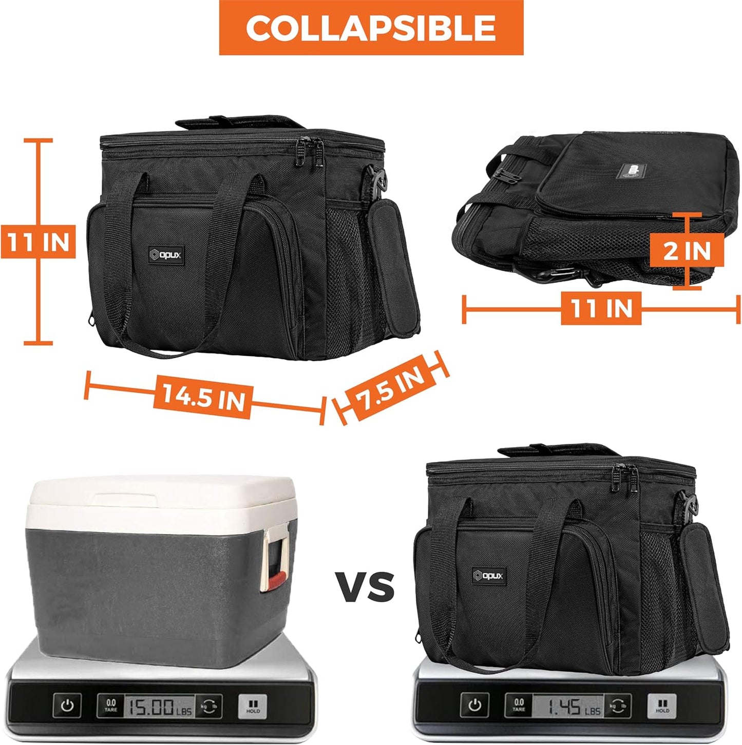 OPUX Soft Cooler Bag, Insulated Collapsible Lunch Cooler Bag for Men Work Camping Beach Travel, Portable Soft Sided Leakproof Waterproof Large Lunch Bag Box with Shoulder Strap 18 Cans, Heather Navy