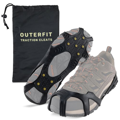 Outerfit Non-Slip Crampons with Tungsten Steel Spikes, Shoe Spikes for Snow and Ice, Cleats for Hiking, Fishing, Walking