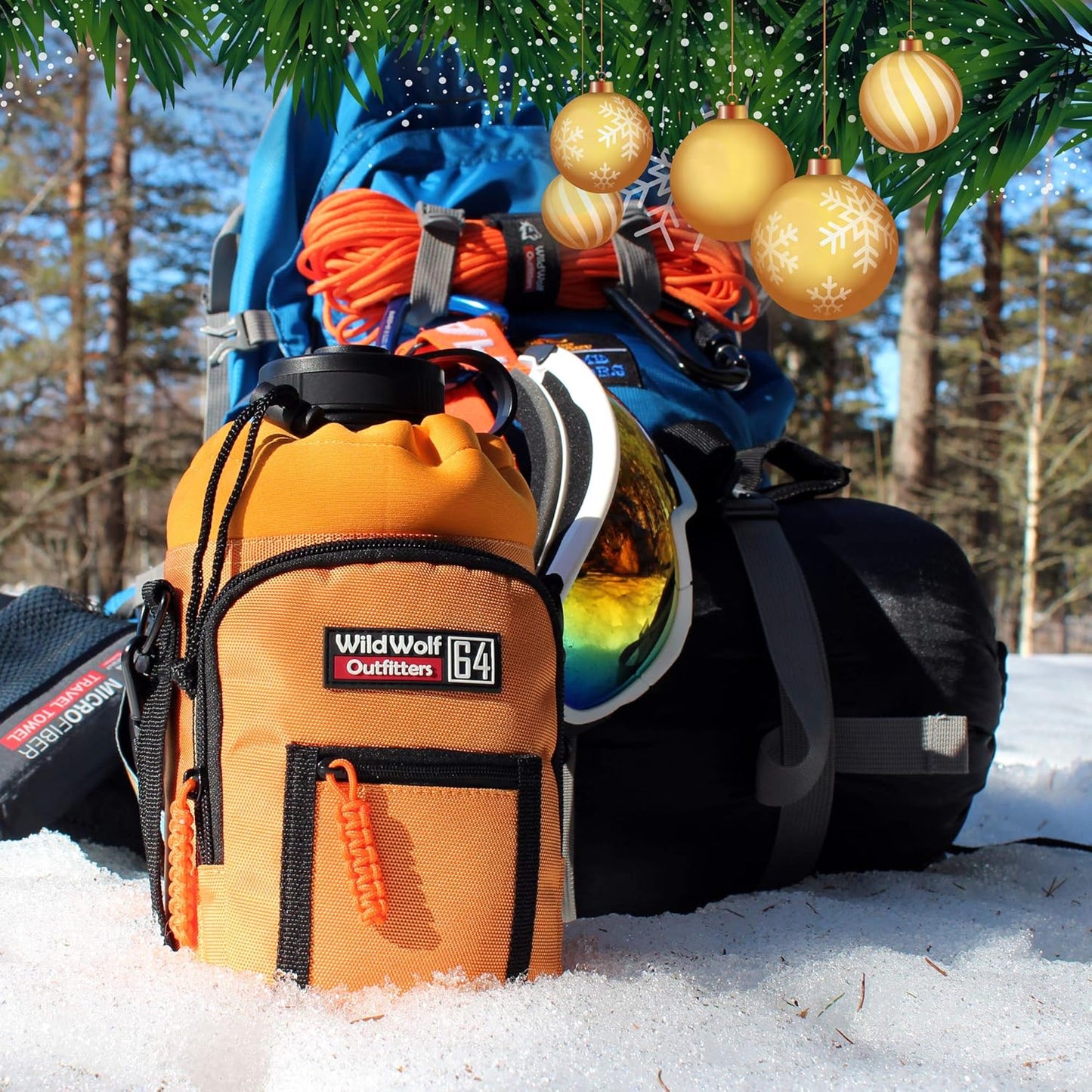 Wild Wolf Outfitters - #1 Best Water Bottle Holder for 64 oz Bottles - Carry, Protect and Insulate Your Flask with This Military Grade Carrier w/ 2 Pockets and an Adjustable Padded Shoulder Strap.