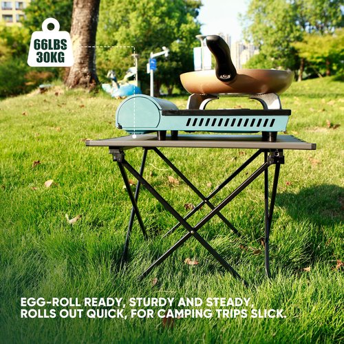 EHHLY Portable Folding Camping Table, Small Compact Aluminum Beach Picnic Table, Lightweight Collapsible Outdoor Camp Tables That Folds & Rolls Up, Beach Gear Essentials Camp Accessories, Grey