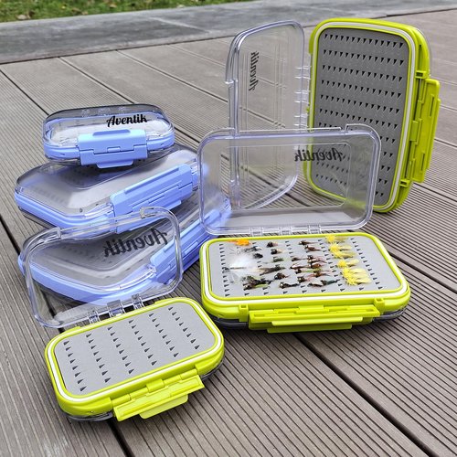 Aventik Fly Fishing Box Jig Box Waterproof Float Lightweight Double Side Large Capacity Easy Grip Clear Lid Fly Fishing Lures Box(H18 Blue, SIZE A:4.24X3.04X1.36inch)