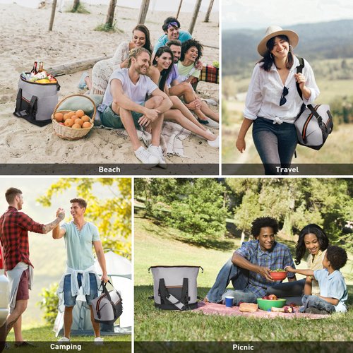 30 Cans Insulated Cooler Bag, Collapsible Leakproof Outdoor Camping Cooler with Zippered, Reusable Portable Grocery Cooler Bags for Travel, Picnic, Camping, Kayaking
