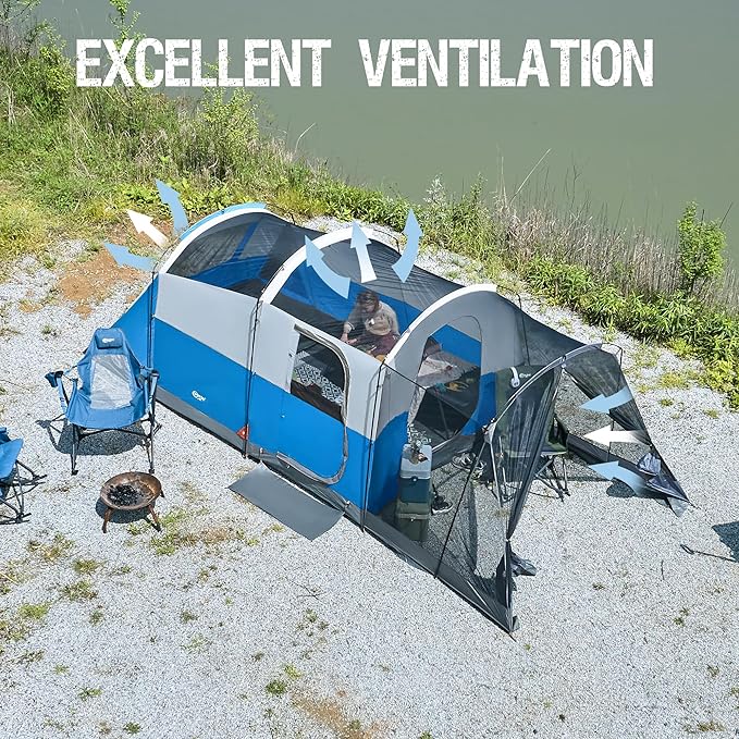 PORTAL 6/8/10 Person Family Camping Tent with Screen Room, Water Resistant Big Tunnel Tent with Rainfly, Large Family Tent for Outdoor Camping, Party