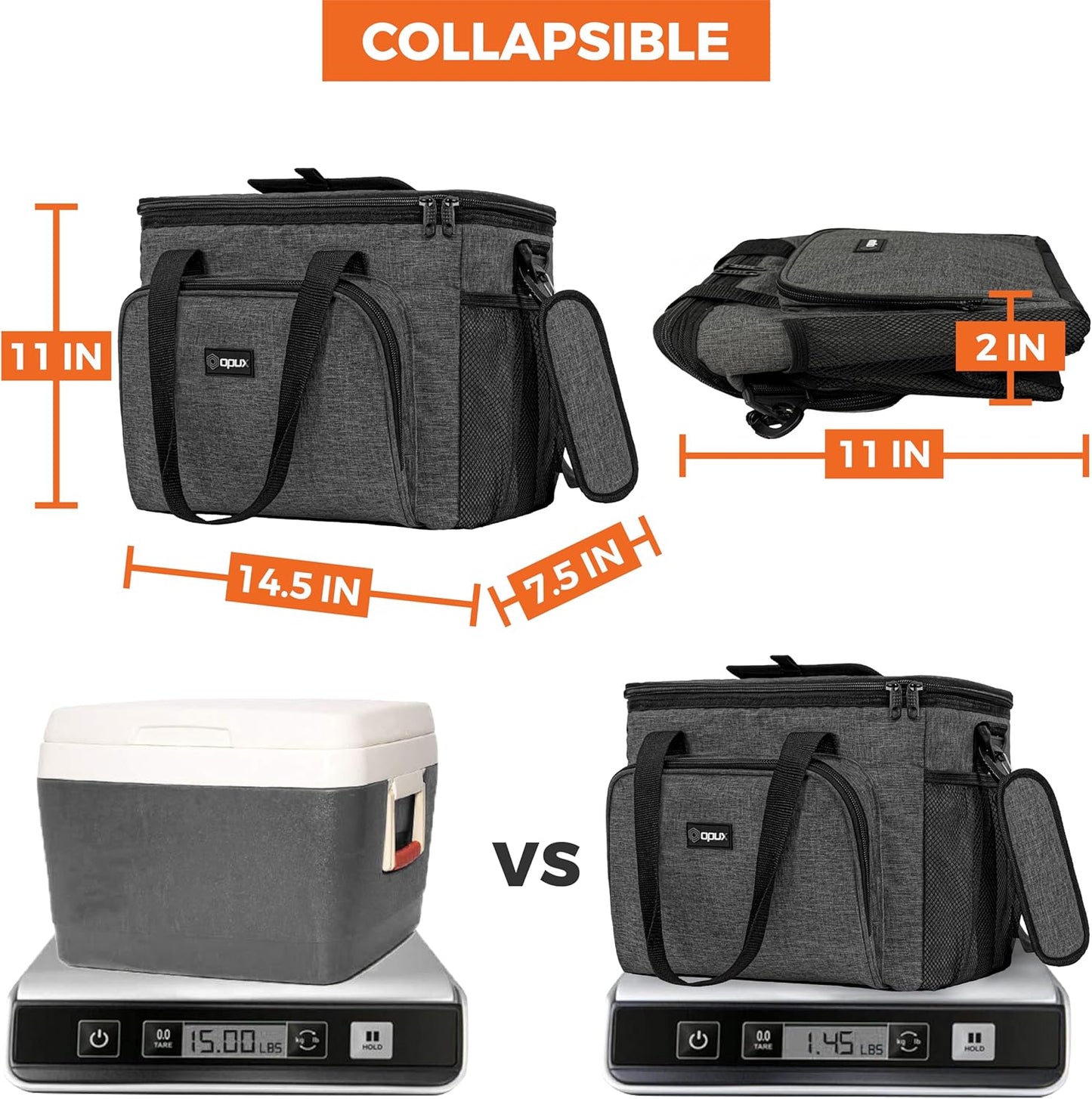 OPUX Soft Cooler Bag, Insulated Collapsible Lunch Cooler Bag for Men Work Camping Beach Travel, Portable Soft Sided Leakproof Waterproof Large Lunch Bag Box with Shoulder Strap 18 Cans, Heather Navy