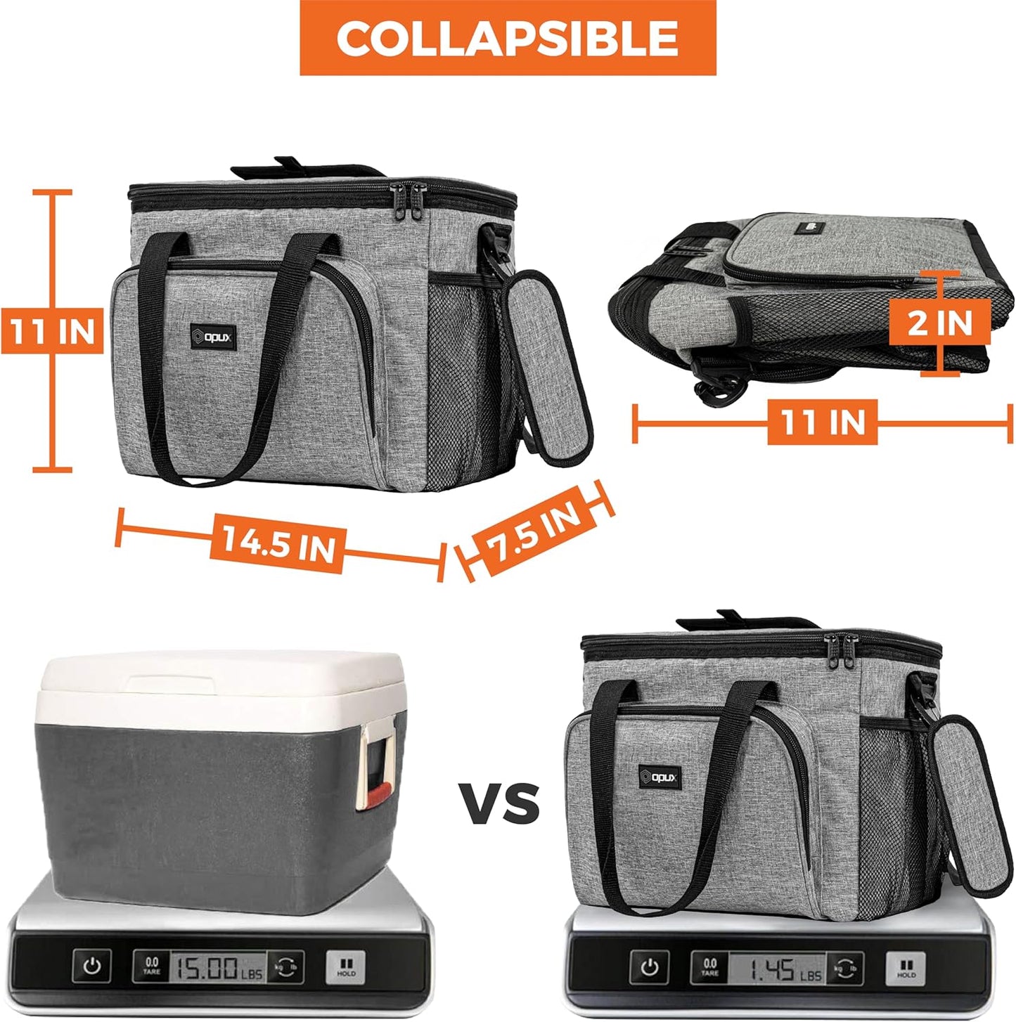 OPUX Soft Cooler Bag, Insulated Collapsible Lunch Cooler Bag for Men Work Camping Beach Travel, Portable Soft Sided Leakproof Waterproof Large Lunch Bag Box with Shoulder Strap 18 Cans, Heather Navy