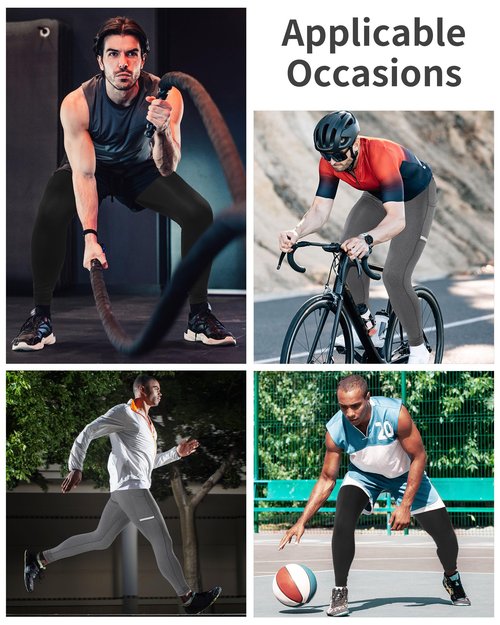 Roadbox Men's Compression Pants Running Tights with Pockets Athletic Leggings Base Layer for Workout Basketball Cycling Sport