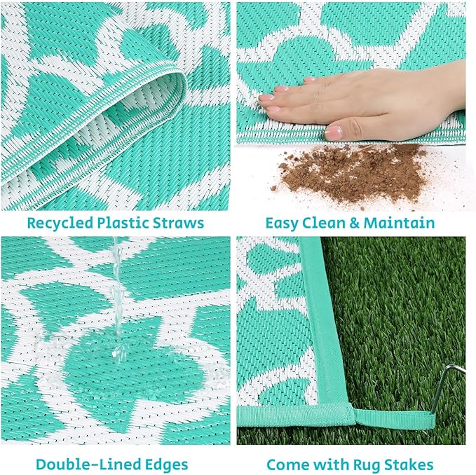 HEBE Outdoor Rug 6'x9' for Patios Waterproof Clearance Reversible Patio Mat Plastic Straw Rug RV Camping Mat Outside Area Rug Carpet for Camping RV,Porch,Deck,Balcony,Camper,Backyard
