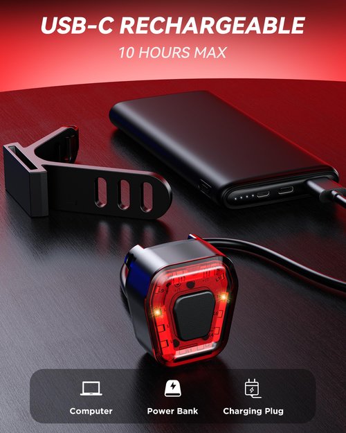 Prasky Bike Tail Light 5 Modes, Bike Lights for Night Riding, USB-C Rechargeable Bicycle Taillight, Red LED Safety Light