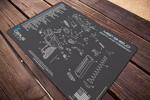 Cerus Gear M&P Shield Schematic Promat, Charcoal Gray/Cerus Blue, 12" x 17"