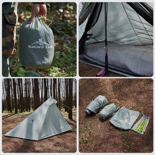 Nature Link Altair One Ultralight Backpacking Tent, 1 Person Trekking Pole Tent, Waterproof, Compact, 3 Season, Double Wall Shelter for Backpacking, Camping, Thru Hiking, Trekking
