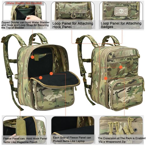 tactifans Tactical Expandable Flatpack, Chest Rig Backpack MOLLE Assault Pack Hydration Pack for PC Vest (CP)