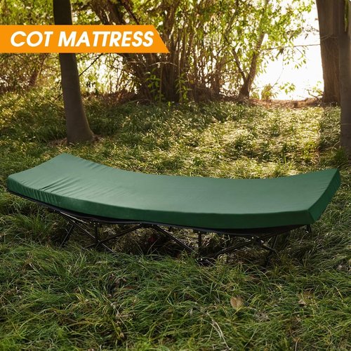 CYMULA Camping Cot Mattress 2in Memory Foam Sleeping Pad,Soft Warm Non-Slip Camping Mattress Topper with Retaining for Adults,Portable Roll up Pad for Travel(Green 75"x30")