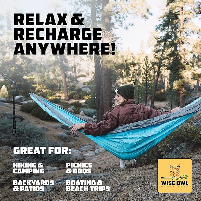 Wise Owl Outfitters Hammock for Camping Hammocks Gear for The Outdoors Backpacking Survival or Travel - Portable Lightweight Parachute Nylon - Up to 500lbs