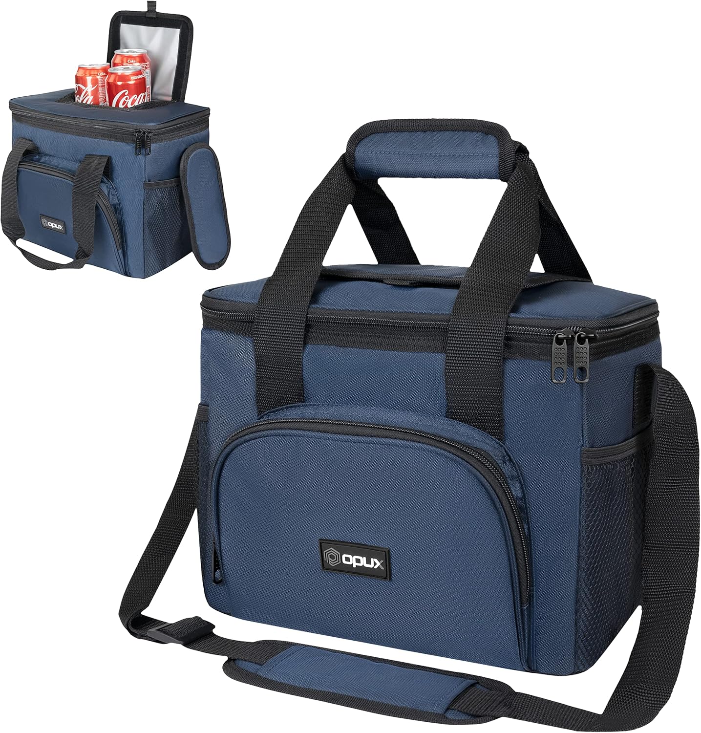 OPUX Soft Cooler Bag, Insulated Collapsible Lunch Cooler Bag for Men Work Camping Beach Travel, Portable Soft Sided Leakproof Waterproof Large Lunch Bag Box with Shoulder Strap 18 Cans, Heather Navy