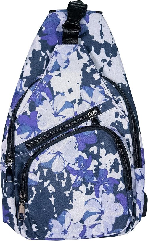 Anti-Theft Daypack Crossbody Sling Backpack, USB Charging Connector Port, Lightweight Day Pack for Travel, Hiking, Everyday, Regular, Black
