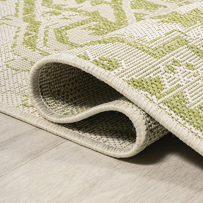 JONATHAN Y SMB105E-28 Estrella Bohemian Medallion Textured Weave Indoor Outdoor Runner Rug, Coastal Traditional Easy-Cleaning,Bedroom,Kitchen,Backyard,Patio,Non Shedding 2 X 8, Cream/Green