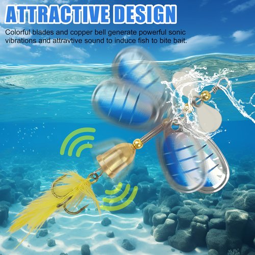 Fishing Lures Spinnerbait Kit Rooster Bait Tail Fishing Lures Inline Spinner Baits Bass Salmon Trout Spoon Hard Metal Spinnerbaits for Saltwater Freshwater