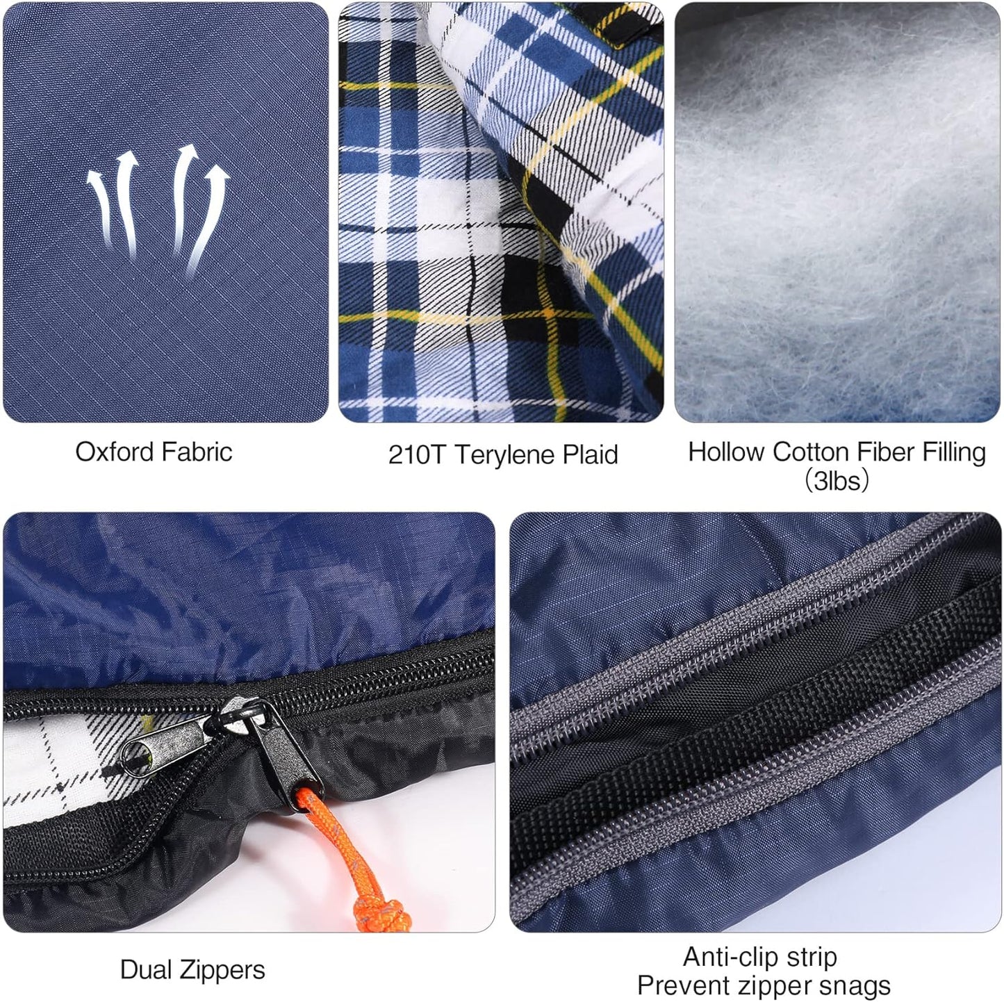 REDCAMP Flannel Sleeping Bag for Adults, Comfortable Cotton Sleeping Bags for Camping with Detachable Hood, Red/Grey/Blue