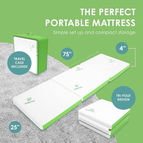 Cushy Form Floor Mattress - Foldable 4 Inch Foam Camping Bed w/Case for Adults & Kids - Portable Bed for Travel, Van, Guest - Fold Up Pad - College Dorm Room Essentials for Girls and Guys