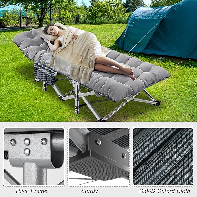 ABORON 2 Pack Oversized XXLFolding Camping Cot W/Mat for Adults, Heavy Duty Outdoor Bed with Carry Bag,1200 D Layer Oxford Travel Camp Cots