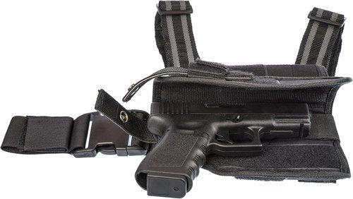 Leg Holster Wrap Around Thigh Design for Men and Women with Fully Adjustable and Removable Belt Hanger Strap, Black