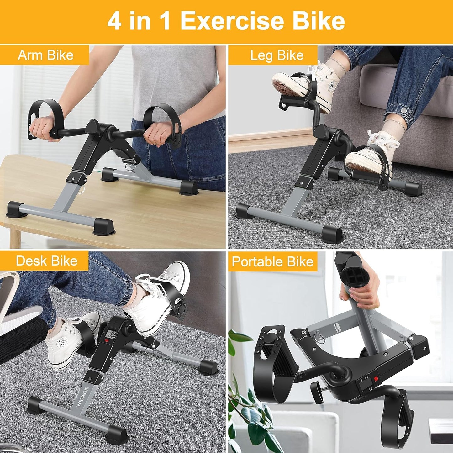 MOMODA Under Desk Pedal Exerciser Mini Bike for Leg/Arm - Foldable Peddler with LCD Display for Home/Office