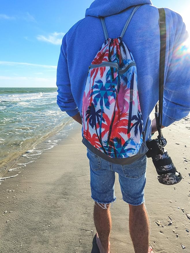 Skog Å Kust GymSak | Patented 2-in-1 Drawstring Cinch Bag with Removable Waterproof Dry Bag | Palm