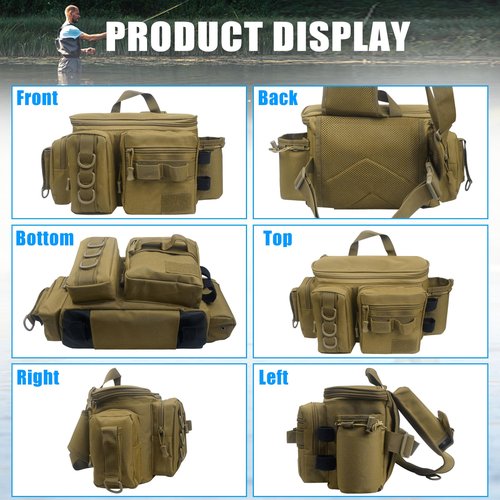 OROOTL Fishing Sling Bag with Rod Holder, Portable Fishing Backpack Lightweight Fishing Fanny Pack Waterproof Crossbody Fishing Gear Storage Bag for Men Women Gift