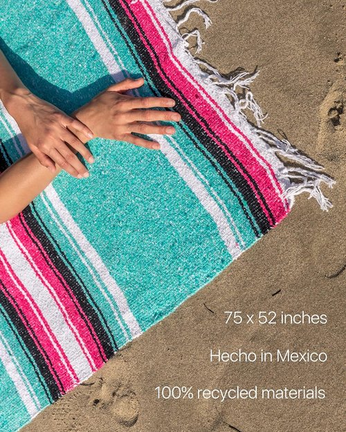 Benevolence LA Mexican Saddle & Outdoor Blanket, Handwoven by Traditional Artisans - Aqua, 75 x 52