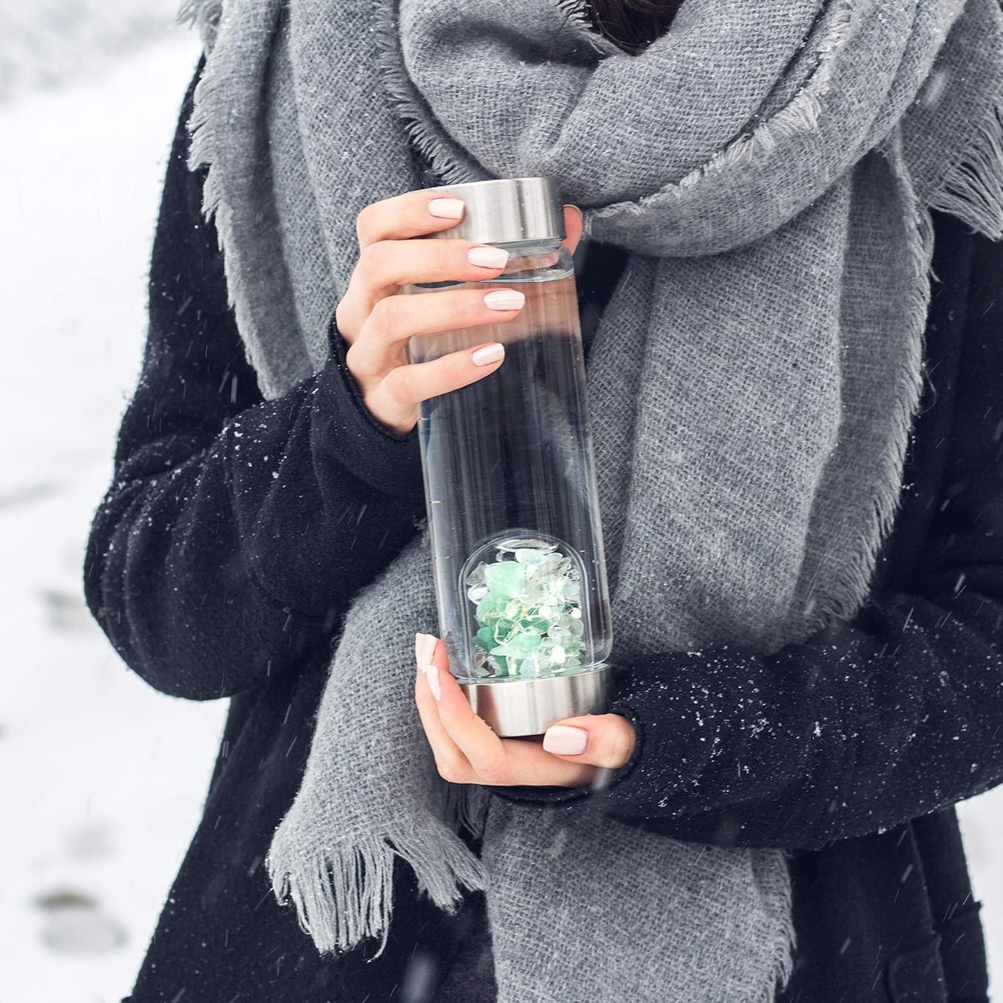 VitaJuwel ViA LUNA | Crystal Water Bottle with Rainbow Moonstone and Clear Quartz for Intuition, Empathy, Femininity