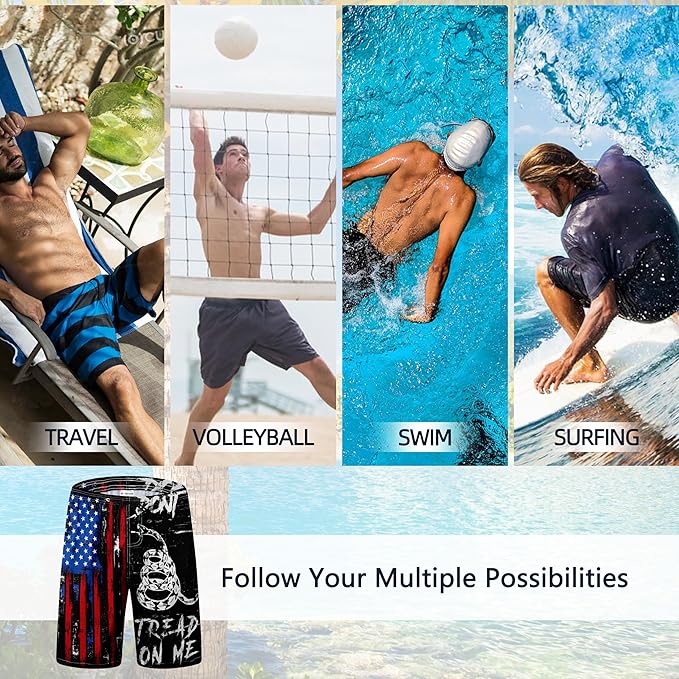Mens Swim Trunks Quick Dry Board Shorts with Mesh Lining, Breathable Surf Beach Shorts Swimwear Bathing Suits