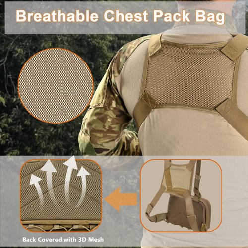 tactifans Chest Rig with Concealed Pistol Holster, Chest Bag for Men,Molle EDC Tactical Vest Chest pack for Running Outdoor