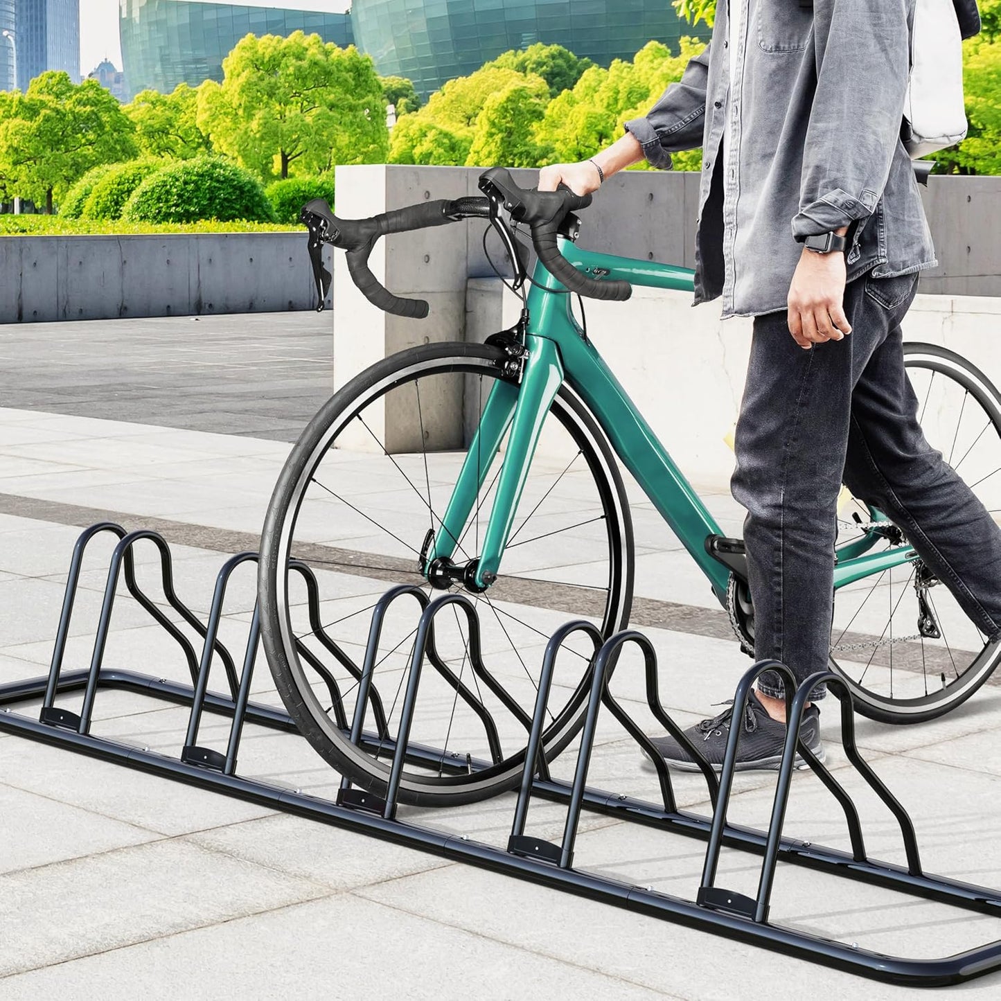 Simple Houseware 5 Bike Bicycle Floor Parking Adjustable Storage Stand, Silver