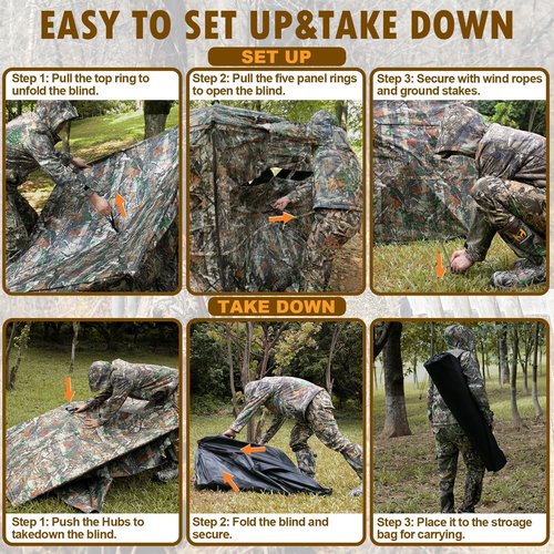 Hunthor Hunting Blind for 3-4 People, 288 Degree 5 Side See-Through Ground Blind with Silent Zipper, Pop-Up Tent for Deer, Elk, and Bear Hunting