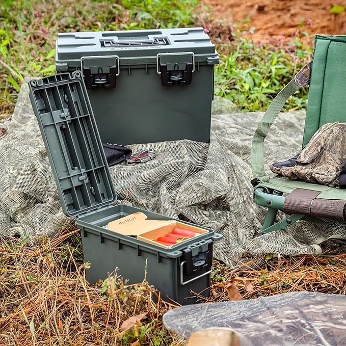 Sheffield 12713 2-Pack Combo Ammo Storage Boxes, .30 Cal and .50 Cal Field Boxes, Water and Dust Resistant, Lockable Storage Box with Handle for Hunting Gear and Bullets, Made in the USA, Green