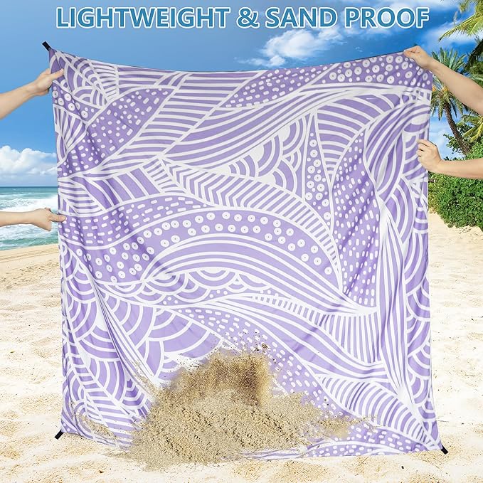 Beach Blanket Sandproof Extra Large Beach Mat Adults Waterproof Quick Drying Sand Free Mat Made by Premium Polyester with 4 Stakes & 4 Corner Pockets for Outdoor Travel Camping Hiking